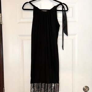 IZ Byer Dress LG Black Silver Sequins Hem Lined Adjustable Straps Formal